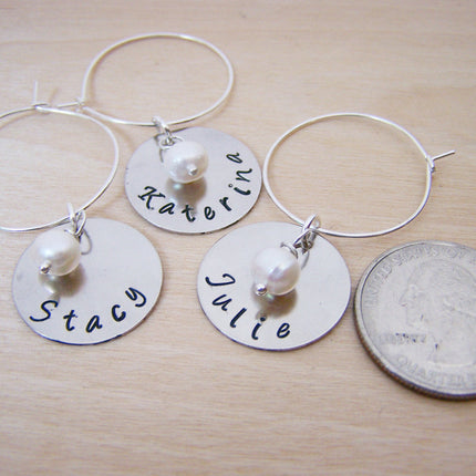 Hand Stamped Freshwater Pearl Wine Charms