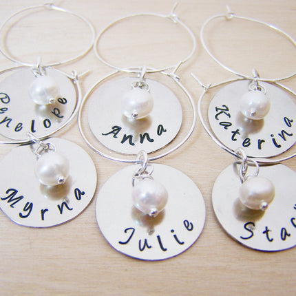Hand Stamped Freshwater Pearl Wine Charms