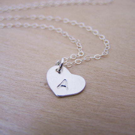 Sterling Silver Tiny Heart Hand Stamped Initial Personalized Necklace
