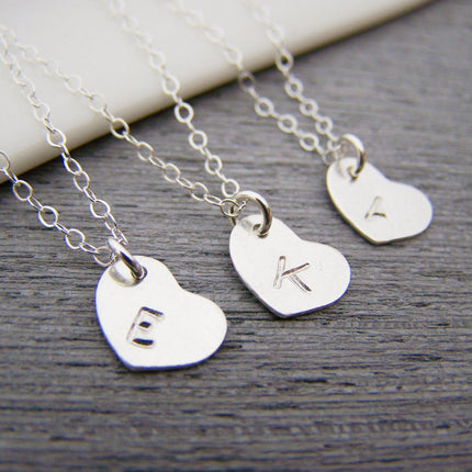 Sterling Silver Tiny Heart Hand Stamped Initial Personalized Necklace