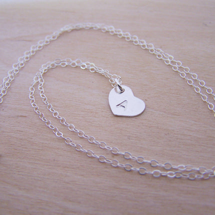 Sterling Silver Tiny Heart Hand Stamped Initial Personalized Necklace