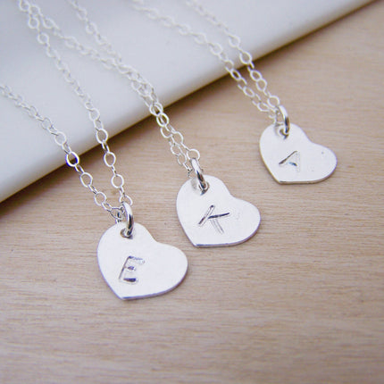 Sterling Silver Tiny Heart Hand Stamped Initial Personalized Necklace