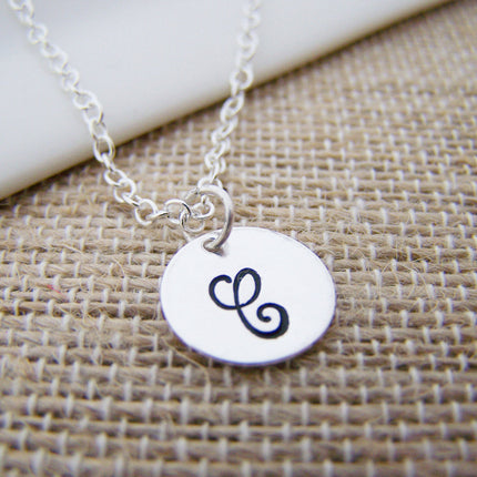 ONE INITIAL Disc Dainty Silver Hand Stamped Initial Personalized Bridesmaid Necklace