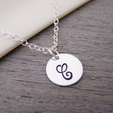 ONE INITIAL Disc Dainty Silver Hand Stamped Initial Personalized Bridesmaid Necklace