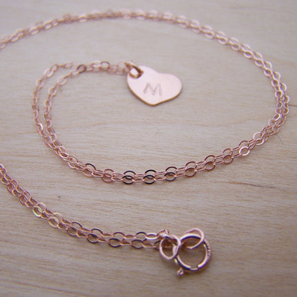 Tiny Rose Gold Heart Custom Initial Necklace