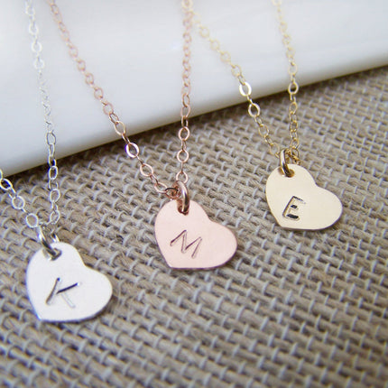 Tiny Heart Initial Necklace – Personalized Sterling Silver or Gold Filled