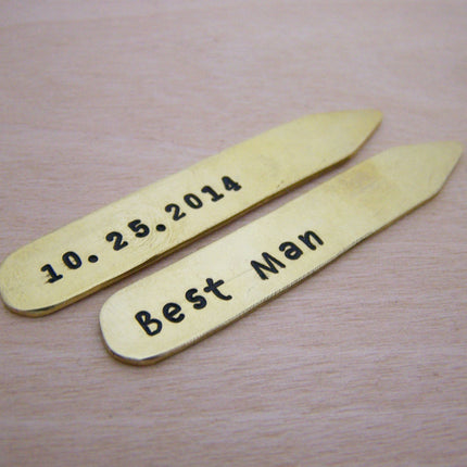 Personalized Brass Collar Stays – Best Man & Groomsmen Wedding Gift with Hand Stamped Date