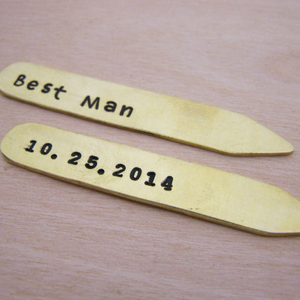 Personalized Brass Collar Stays – Best Man & Groomsmen Wedding Gift with Hand Stamped Date