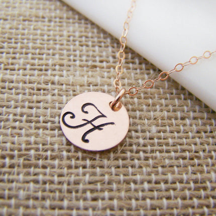 Rose Gold Filled Stamped Initial Disc Monogrammed Necklace
