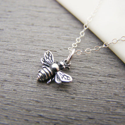 Tiny Sterling Silver Bumblebee Necklace – Simple Everyday Bee Charm Jewelry