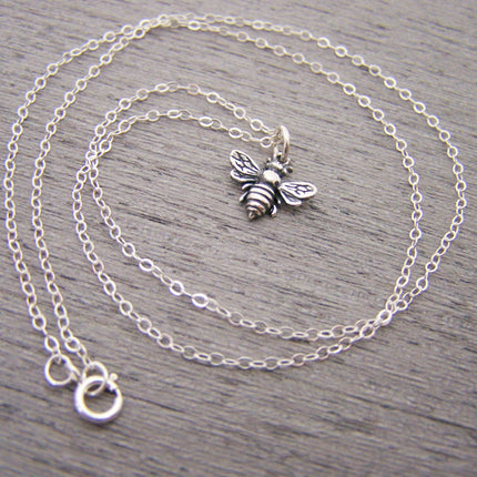 Tiny Sterling Silver Bumblebee Necklace – Simple Everyday Bee Charm Jewelry