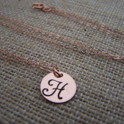 Rose Gold Filled Stamped Initial Disc Monogrammed Necklace