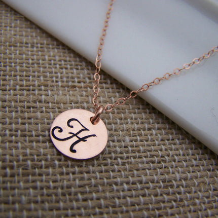 Rose Gold Filled Stamped Initial Disc Monogrammed Necklace