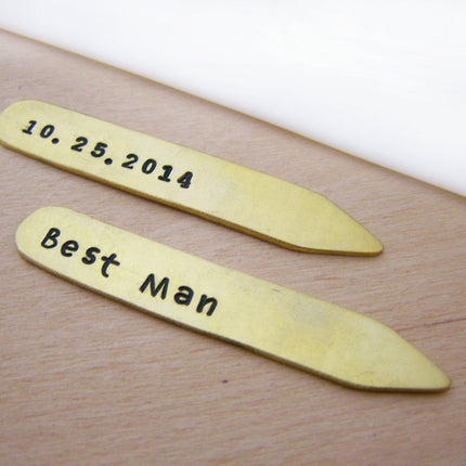 Personalized Brass Collar Stays – Best Man & Groomsmen Wedding Gift with Hand Stamped Date