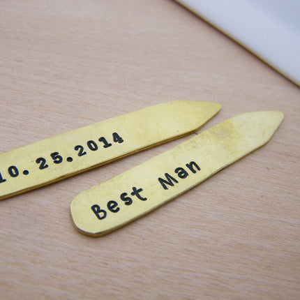 Personalized Brass Collar Stays – Best Man & Groomsmen Wedding Gift with Hand Stamped Date