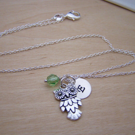Owl Charm Personalized Sterling Silver Necklace