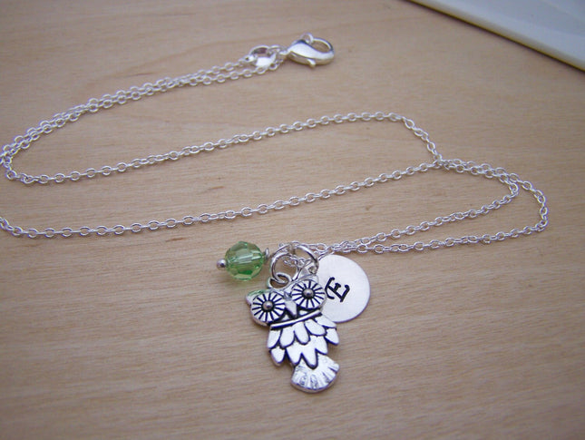 Owl Charm Personalized Sterling Silver Necklace