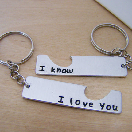 I Love You I Know Half Heart Key Couples Chain Set