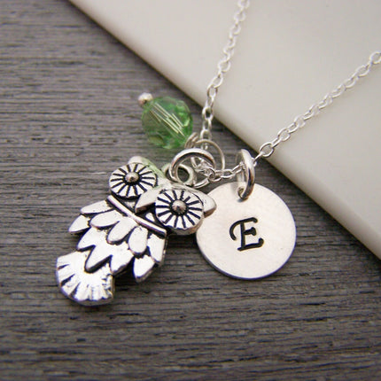 Owl Charm Personalized Sterling Silver Necklace