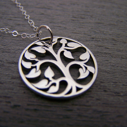 Tree of Life Cut Out Charm Sterling Silver Necklace Simple Jewelry / Gift for Her