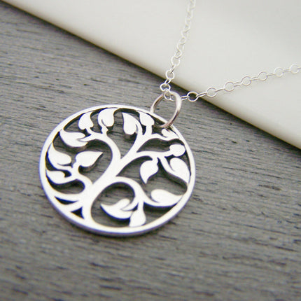 Tree of Life Cut Out Charm Sterling Silver Necklace Simple Jewelry / Gift for Her