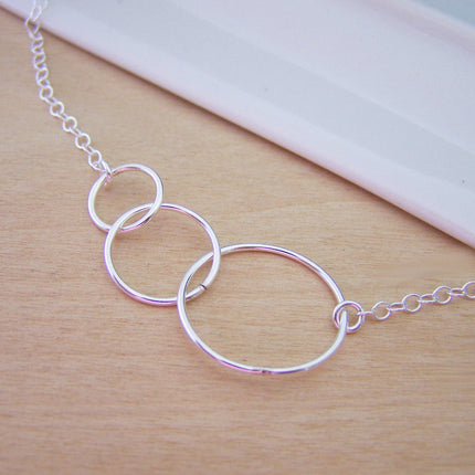 Three Circle Link Sterling Silver Necklace