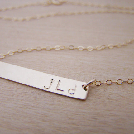 Monogrammed Initials Horizontal Gold Filled Bar Necklace
