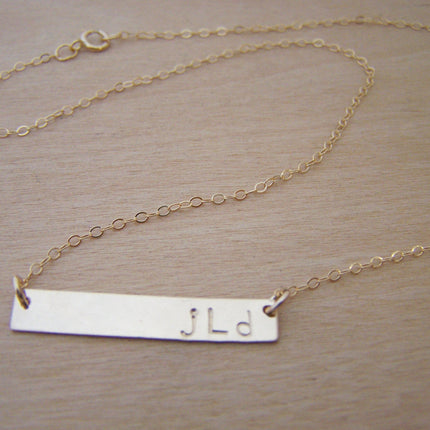 Monogrammed Initials Horizontal Gold Filled Bar Necklace