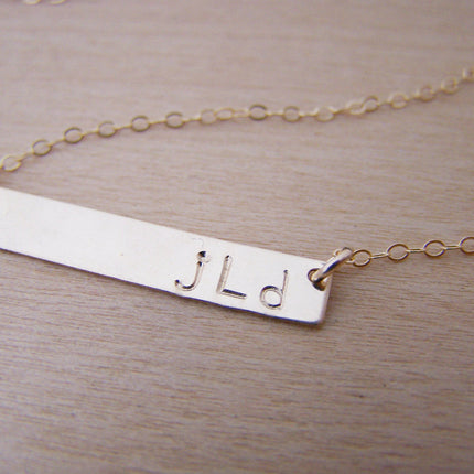 Monogrammed Initials Horizontal Gold Filled Bar Necklace