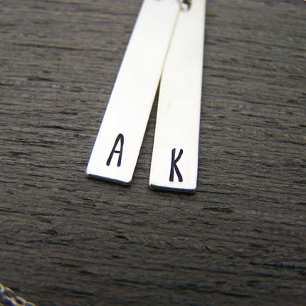 Two Bar Initial Vertical Hand Stamped Personalized Necklace