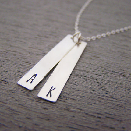 Two Bar Initial Vertical Hand Stamped Personalized Necklace