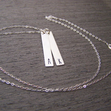 Two Bar Initial Vertical Hand Stamped Personalized Necklace