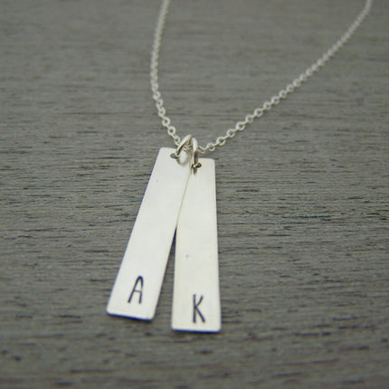 Two Bar Initial Vertical Hand Stamped Personalized Necklace