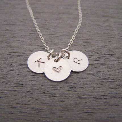 Two Initial Heart Disc Necklace – Personalized Sterling Silver Jewelry