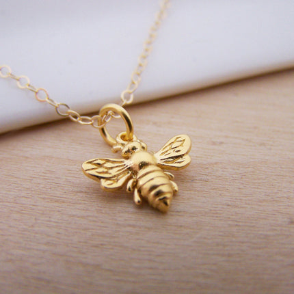 Gold Filled Bumble Bee Necklace – Gold Bee Charm on 18” Cable Chain