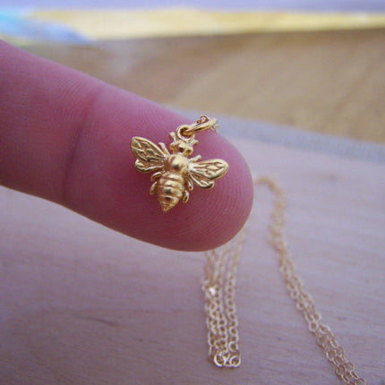Gold Filled Bumble Bee Necklace – Gold Bee Charm on 18” Cable Chain