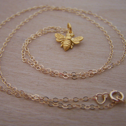 Gold Filled Bumble Bee Necklace – Gold Bee Charm on 18” Cable Chain