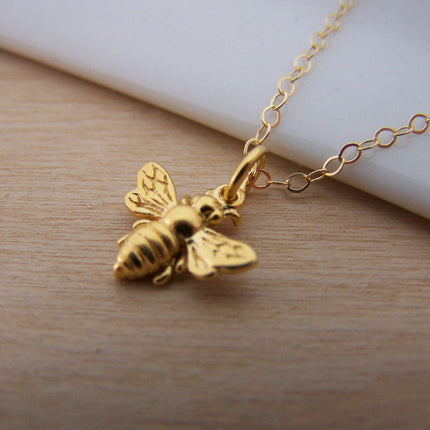 Gold Filled Bumble Bee Necklace – Gold Bee Charm on 18” Cable Chain
