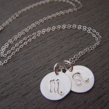 Two Disc - Two Signs - Astrology Necklace - Zodiac Sign Symbol Sterling Silver Necklace