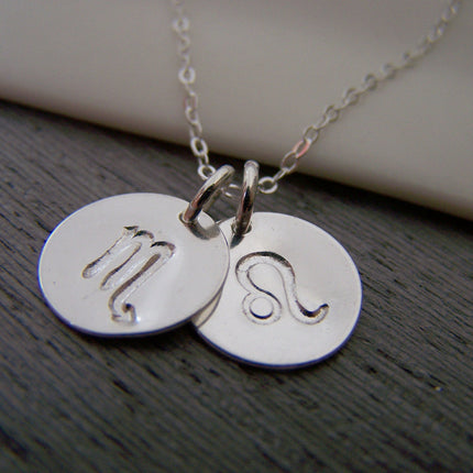 Two Disc - Two Signs - Astrology Necklace - Zodiac Sign Symbol Sterling Silver Necklace