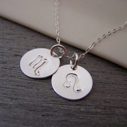 Two Disc - Two Signs - Astrology Necklace - Zodiac Sign Symbol Sterling Silver Necklace