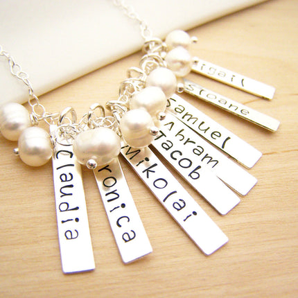 Family Names - Hand Stamped Name Bar Personalized Sterling Silver Necklace