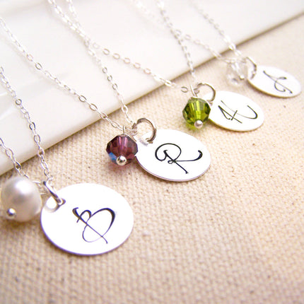 Personalized Necklace - Initial Necklace - Birthstone Necklace - Sterling Silver Initial Necklace - Monogrammed Birthstone Necklace