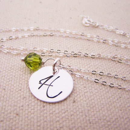 Personalized Necklace - Initial Necklace - Birthstone Necklace - Sterling Silver Initial Necklace - Monogrammed Birthstone Necklace