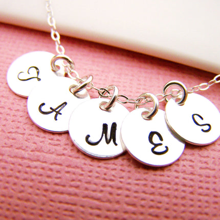 Tiny Initial Necklace - Hand Stamped Sterling Silver Initial Necklace