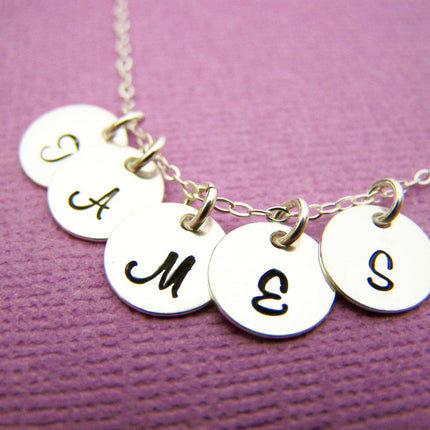 Tiny Initial Necklace - Hand Stamped Sterling Silver Initial Necklace