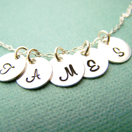 Tiny Initial Necklace - Hand Stamped Sterling Silver Initial Necklace