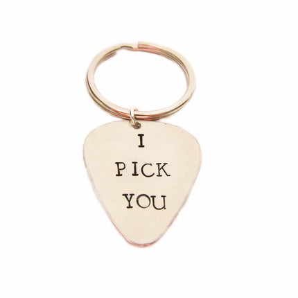 I Pick You Hand Stamped Guitar Pick Keychain