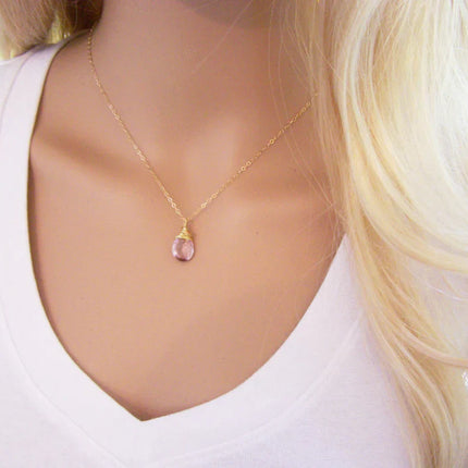 Amethyst Birthstone Necklace – February Gemstone Jewelry, 14k Gold Filled Briolette, Handmade Gift for Her
