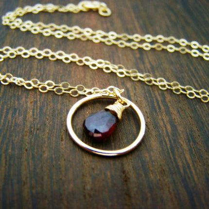 Vampire Diaries Necklace - Garnet Gemstone Wire Wrapped Briolette Teardrop Necklace